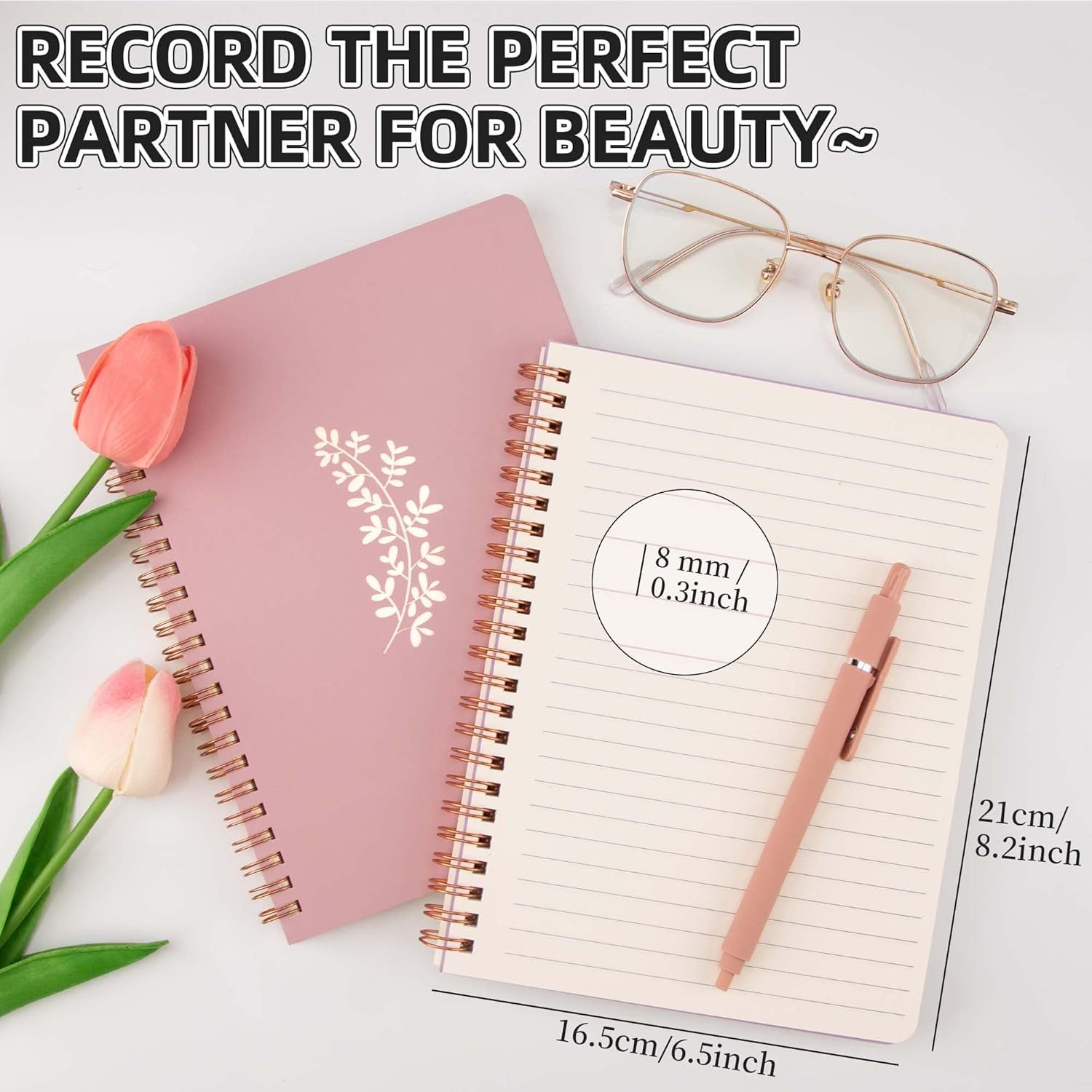 Cute Spiral Notebook A5, Aesthetic Floral Design Spiral Journal for Women Girls with Pocket & Lined Pages, 8MM 160 Pages/80 Sheets Wirebound Note Book for Work Office School, 3 Colors image number 4