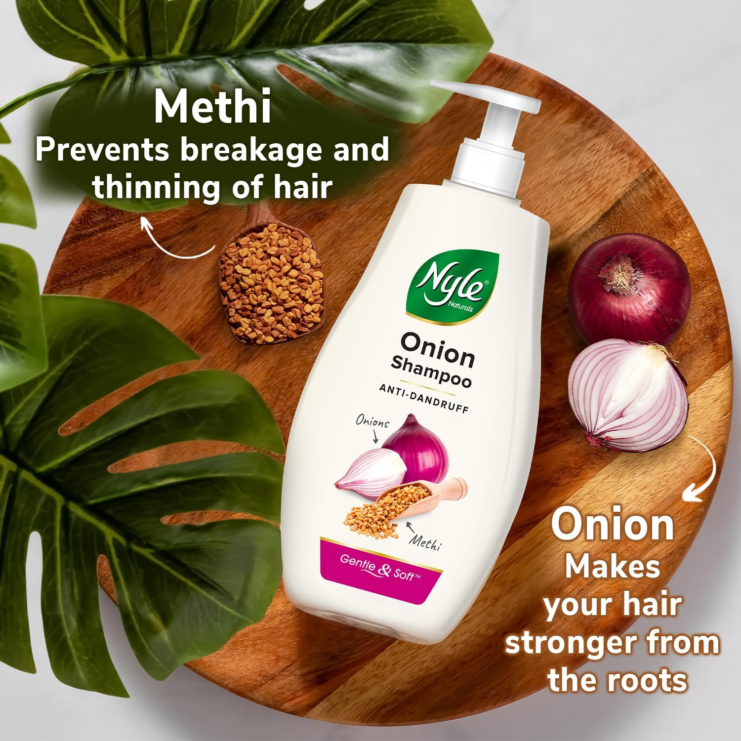 Nyle Naturals Onion and Methi anti Dandruff 2 In1 Shampoo with Active Conditioner, 800Ml image number 1
