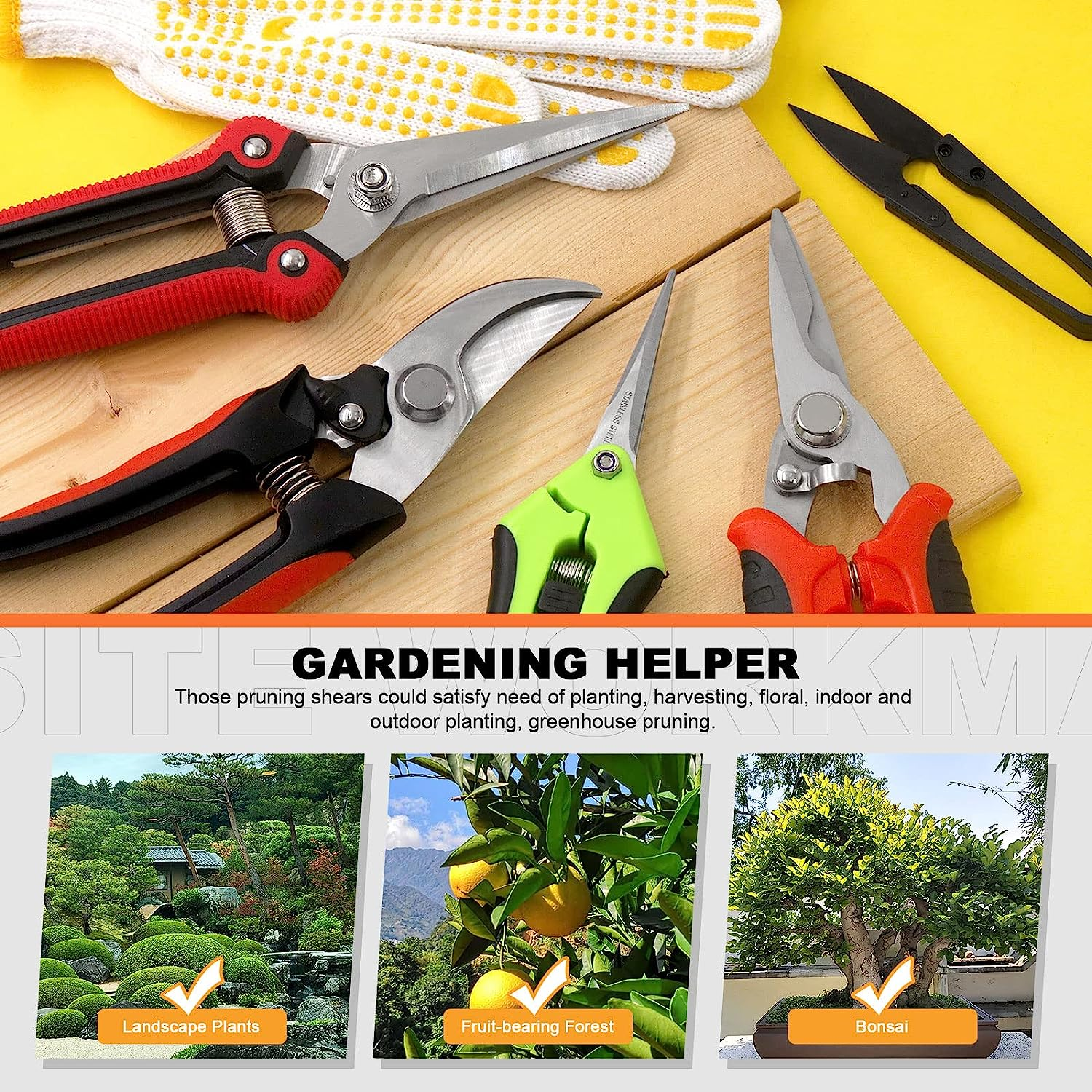 Tanstic 6Pcs Garden Pruning Shears Set, Stainless Steel Garden Scissors, Garden Handheld Pruners, Sharp Garden Shears Bypass Pruning Shears with Gardening Gloves for Trimming Plants Cutting Flowers