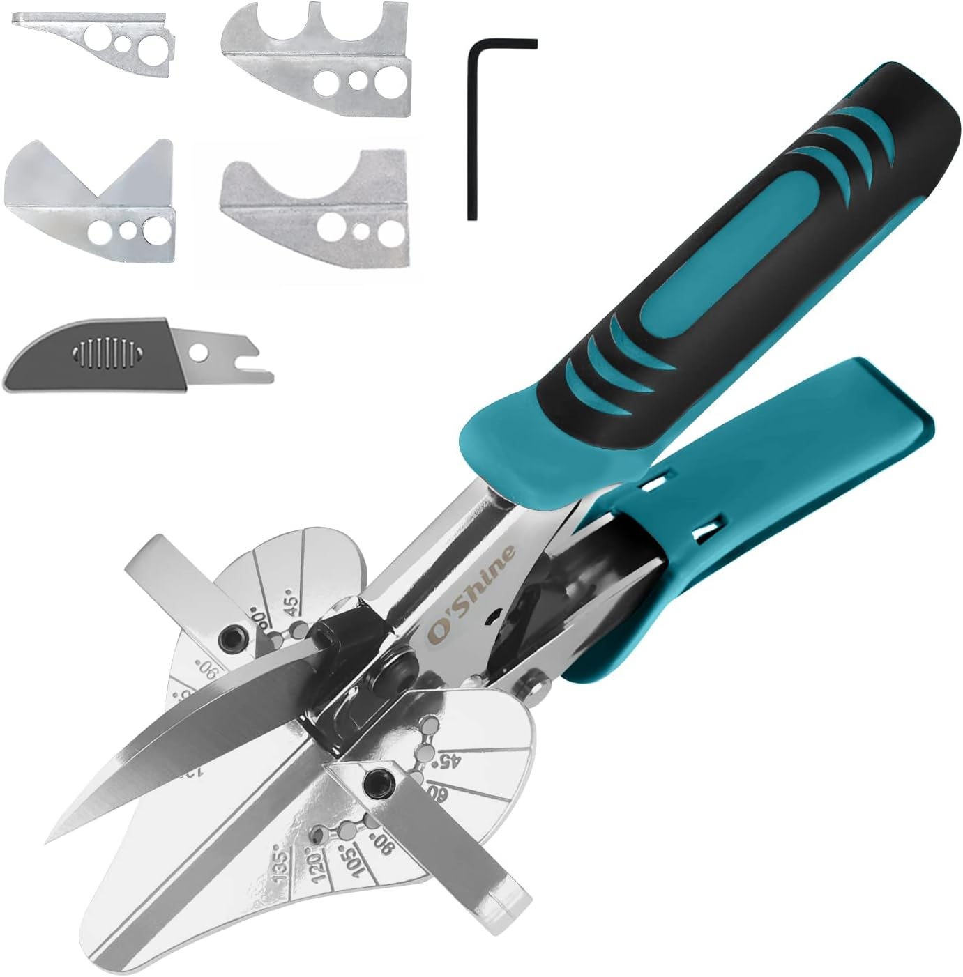 O'Shine Ratchet Miter Shears Expert for Angular Cutting Molding Crafting Wood, Quarter round Cutting Tool, 45-135 Degree Multi Angle PVC Miter Shear Trim Cutter Hand Tool, W/Extra Four Anvils & Blade