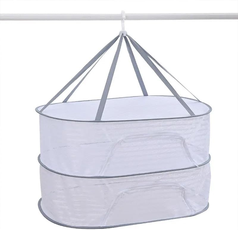 AIMALL 2-Layer or 3-Layer Foldable Drying Net &ndash; 27.6 X 19.7 Inch Hanging Mesh Basket for Vegetables, Fish, and Dry Goods, Fly-Proof with Windproof Hook