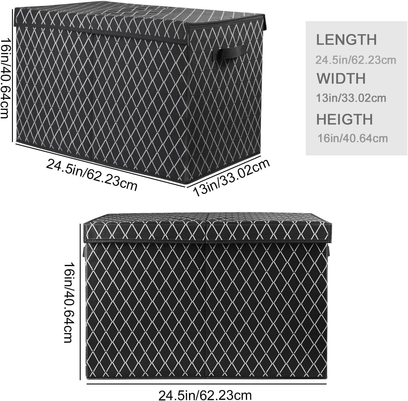 Toy Chest Box Organizer Bins for Boys Girls, Kids Large Collapsible Storage Box Container Sturdy with Fabric Flip-Top Lid & Handles for Clothes, Blanket, Nursery, Playroom, Bedroom, (Black) image number 5