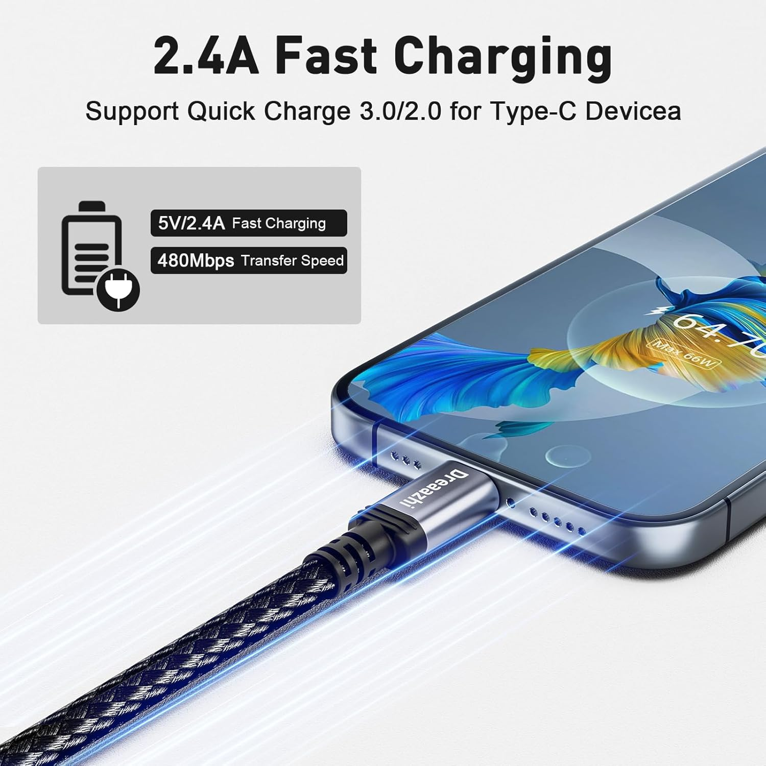 Dreaazhi Long Micro USB Cable 5M,Android Charging Cable, Micro Charging Cable Braided Compatible with PS4 Controller,Samsung Galaxy J7,S7,S6,Kindle Fire,Fire HD Tablet,Htc,Lg,Motorola Etc image number 6
