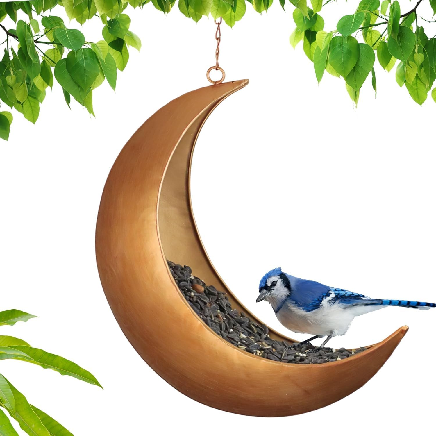 Hanging Crescent Moon Planter & Bird Feeder &ndash; Metal Hanging Decor with Drain Holes, Rust-Resistant Antique Gold Finish &ndash; Unique Moon Decor for Succulents, Air Plants, or Birdwatching image number 5