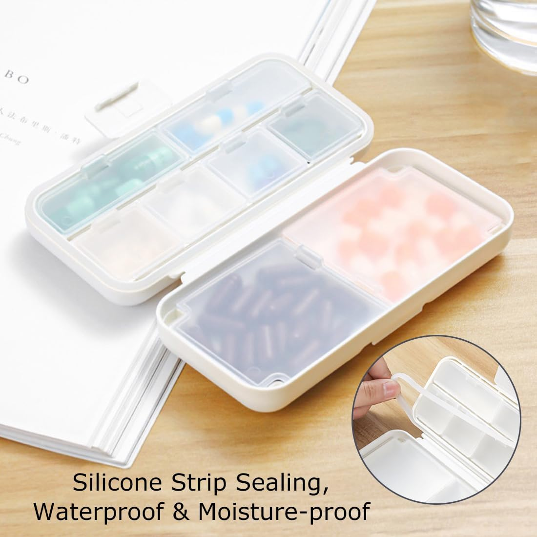 Daily Pill Organizer, BPA Free 8 Compartments Portable Travel Pill Case Foldable Pill Box for Medication, Vitamin, Fish Oil and Supplements, Blue