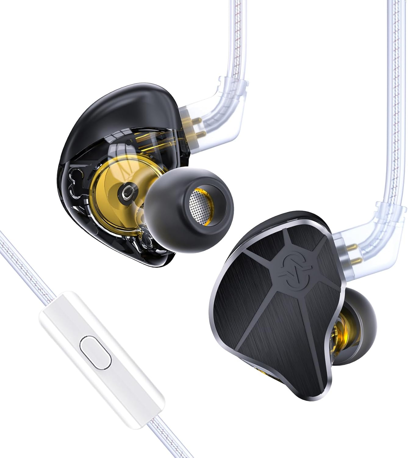 EZ EAR In-Ear Monitor CCZ BC04 Hifi Earphones DD & BA Dynamic Drivers Rich Details Cable Earphones IEM Deep Bass with 2 Pin Removable Cable for Phone PC Music Games (Black, Microphone)