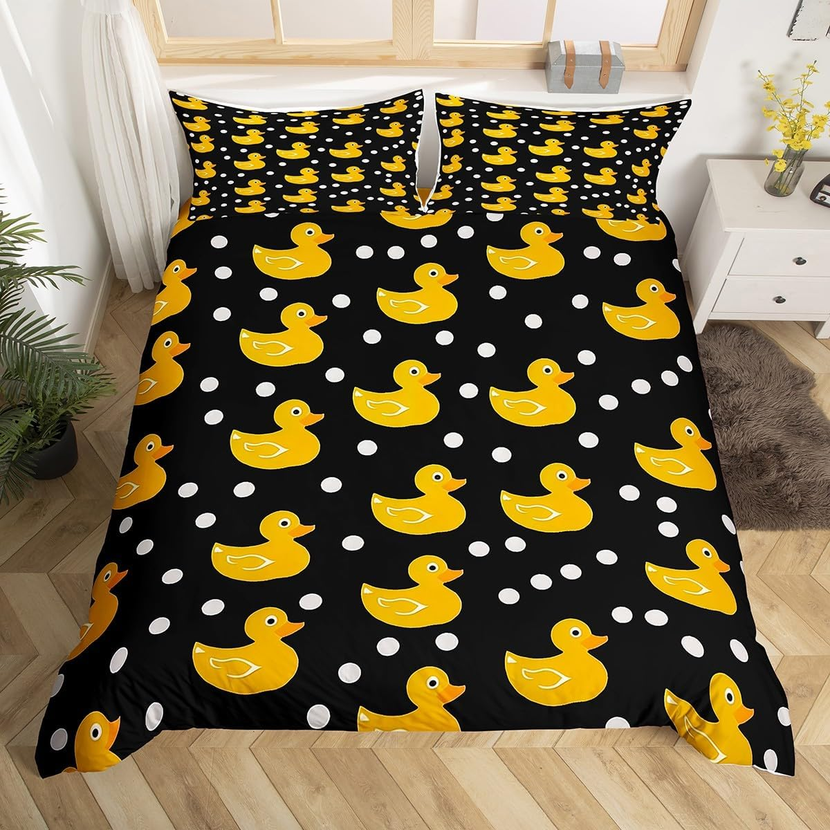 Homewish Duvet Cover Yellow Duck Bedding Set Cute Wild Animal 155 X 220 Cm Comforter Cover Cartoon Pet Duckling Country Farm Bed Set Beautiful Wildlife Rustic Farmhouse Decor image number 3