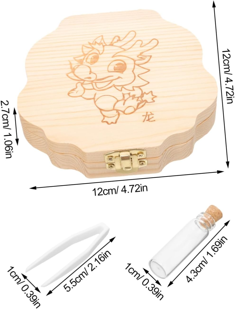 Boys and Girls Tooth Keepsake Box Deciduous Teeth Storage Case for Fairy Year Old Boy Girl Wooden Fairy Box Dragon Pattern
