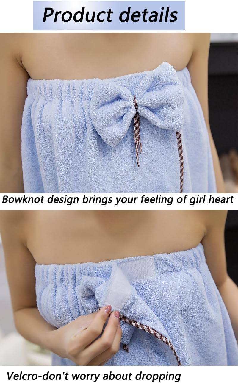 GOSCHE Bath Wrap for Women, Adjustable Shower Wrap Towel with Home Hotel Bath Towel Nightgown for Sauna Beach Pool Gym Travel - Blue XL image number 3