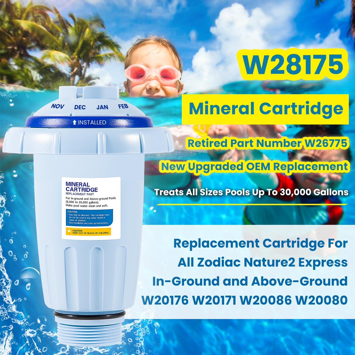 Replacement for Zodiac Nature2 Express Mineral Cartridge W28175 W26775 Vessel System W20176 W20171 W20086 W20080 In-Ground & Above-Ground Swimming Pools up to 30,000 Gallons New Upgraded image number 4