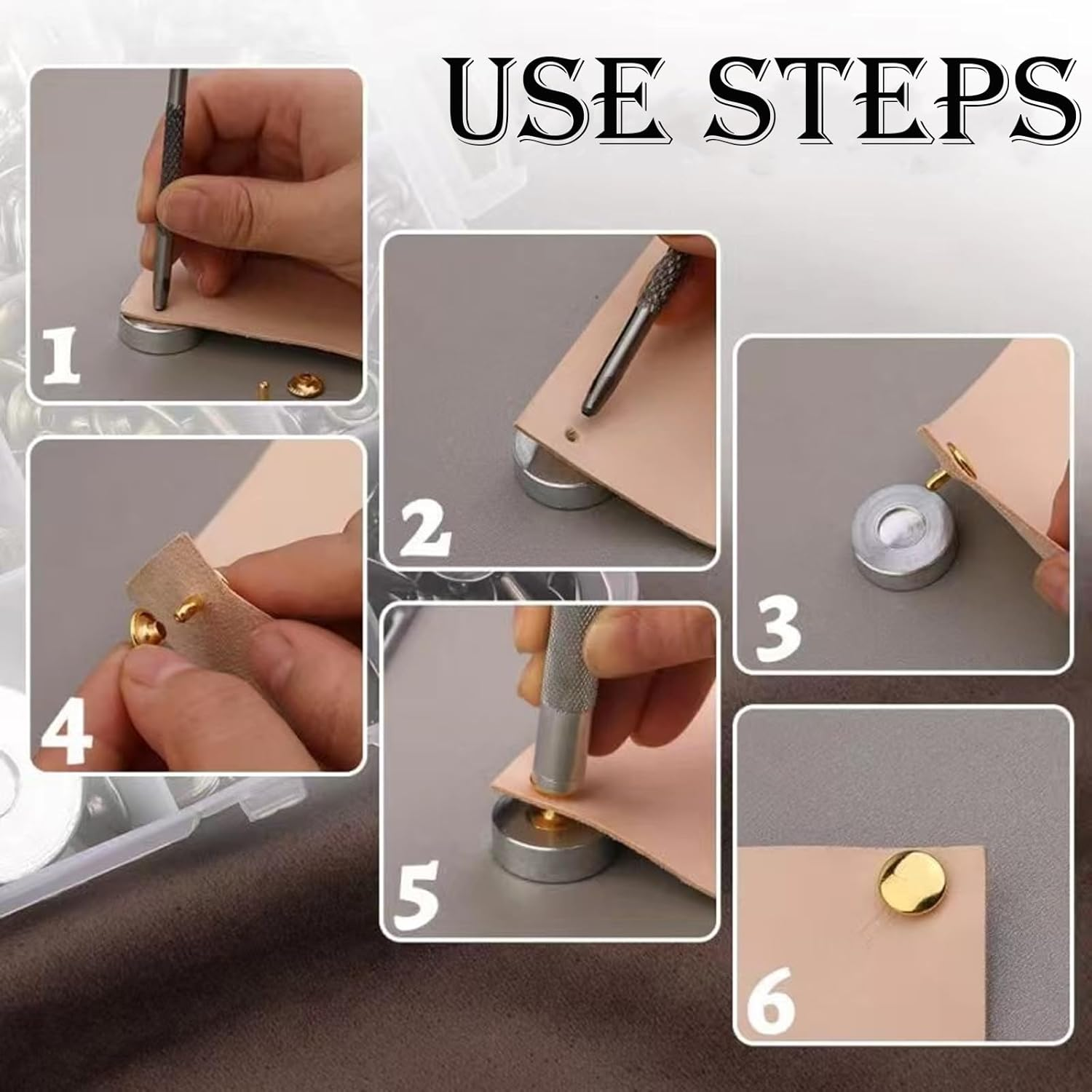 240 Sets of Leather Rivets with Punch Pliers and Fixing Tools,Leather Rivets Double Cap Rivets Tubular Metal Rivets Leather Rivets Bag,Clothing,Shoes,Leather Craft (4 Colors and 3 Sizes) image number 1