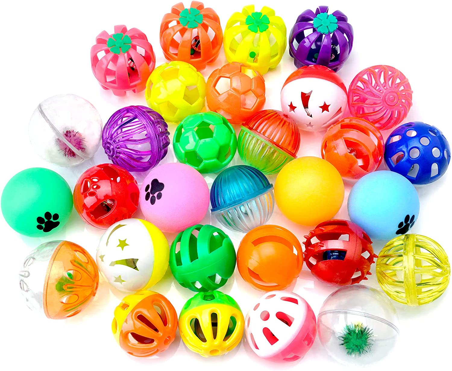 Chiwava 48 Pack Plastic Noisy Cat Toy Balls with Bell Kitten Chase Toy 8 Types Assorted Color Size - Assorted Color image number 4