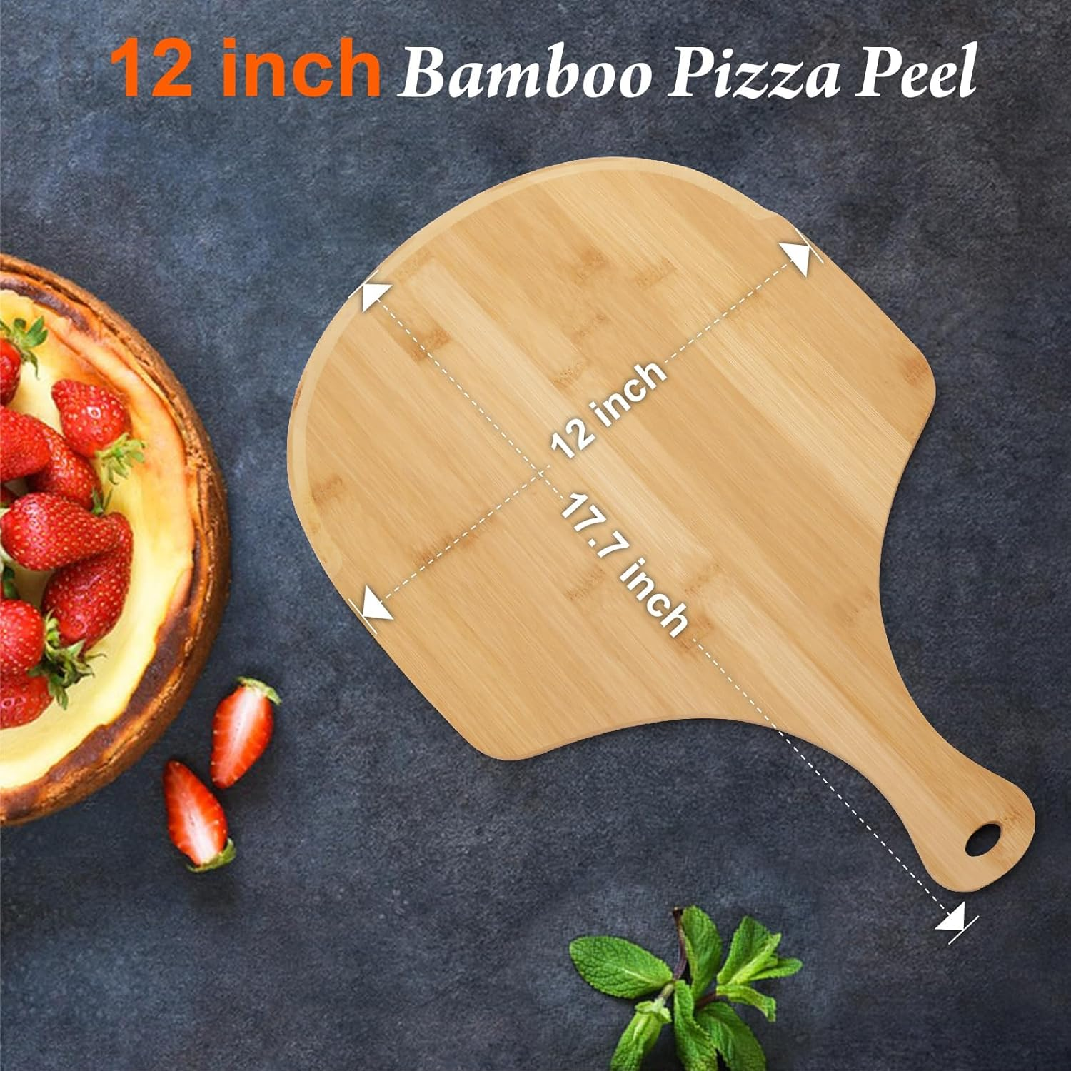 2-Pack Natural Bamboo Pizza Peel with Handle &ndash; 12 Inch Multi-Purpose Paddle for Baking, Cheese & Fruits | Smooth Surface & Easy Clean Kitchen Essential image number 5