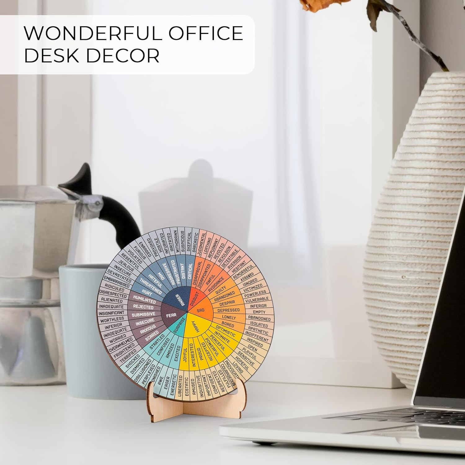 Giftacity Feelings Wheel Therapy Office Desk Decor - Double Sided Mental Health Office Emotions Chart with Stand, Therapist Gifts for Home Office Women Man, FWOD01 image number 4