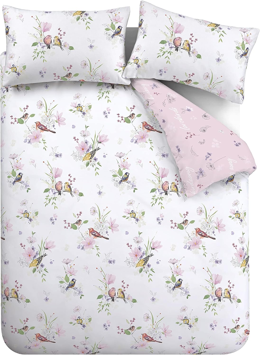 Catherine Lansfield Bedding Songbird Double Duvet Cover Set with Pillowcases Pink image number 6