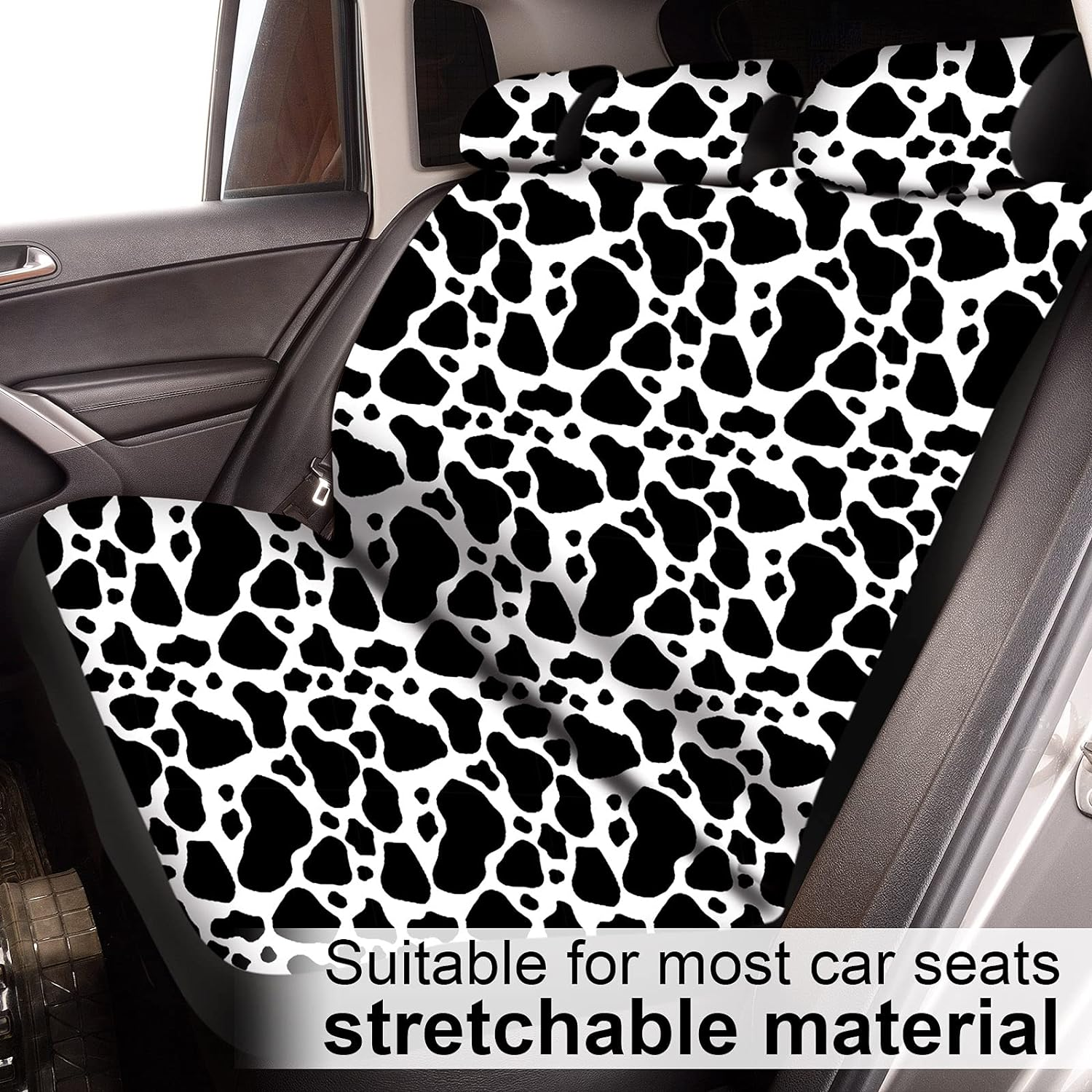 19 Pieces Cow Print Car Accessories Set for Women Man Cow Car Steering Wheel Cover Cow Print Seat Cover Seat Belt Pads Car Floor Mats Car Cup Holders Car Armrest Pad for Women Men Cars image number 1