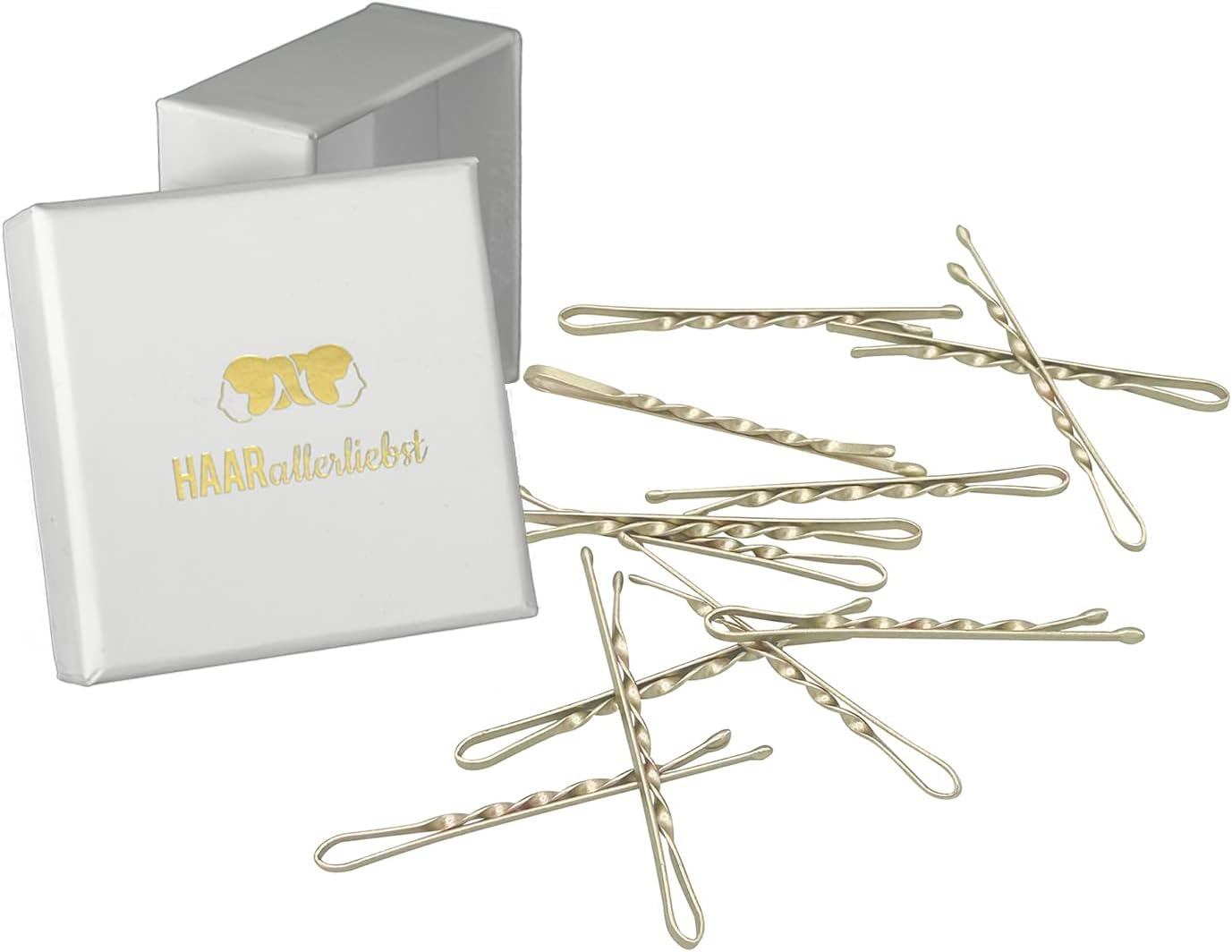 Haarallerliebst Twisted Hair Clips (Pack of 24) Gold Shimmer 5 Cm Ultra Hold Including Box for Storage image number 5