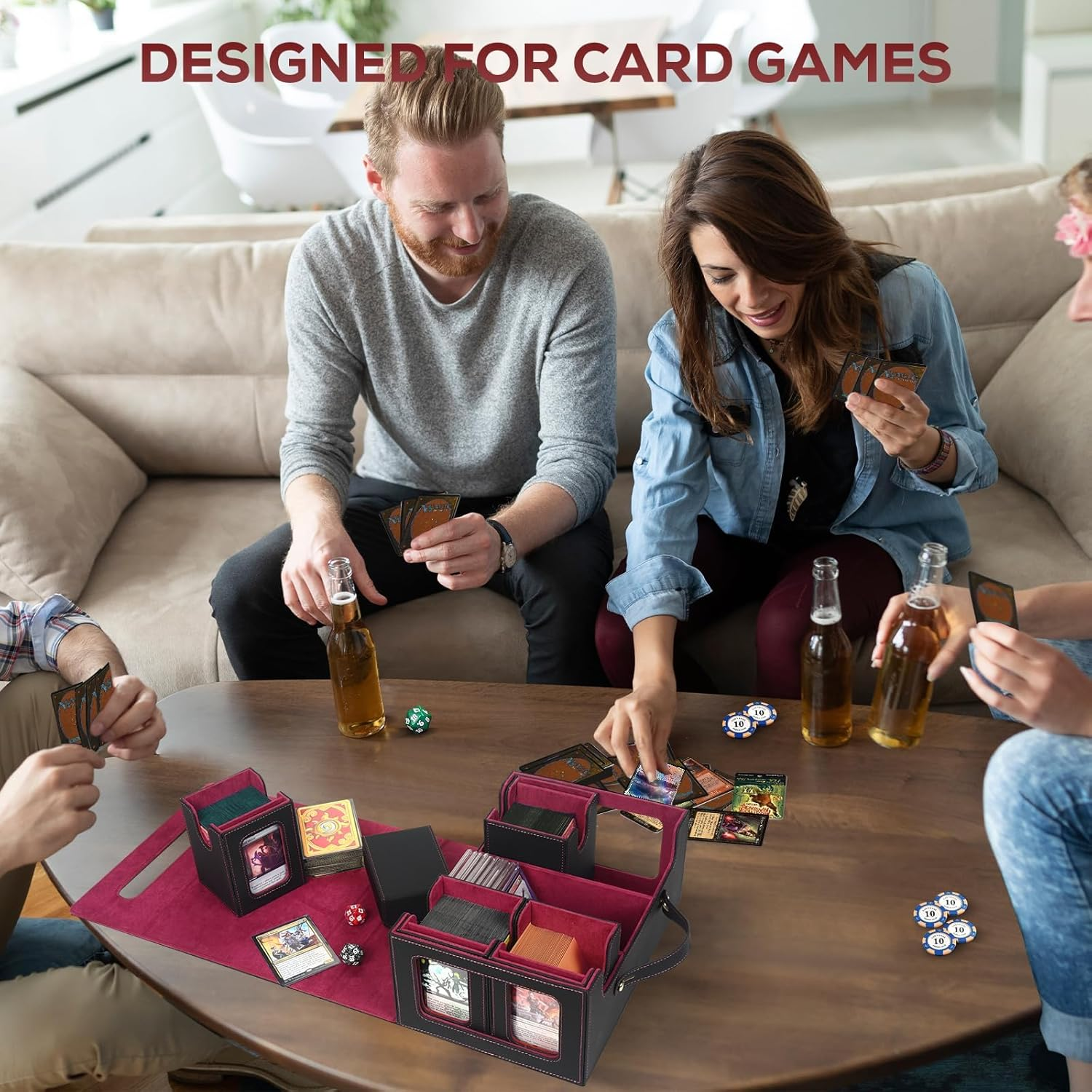 Cyperever Trading Card Storage Box for MTG, Card Storage Box with Commander Display, Multi-Purpose MTG Deck Box for Graded Storage with 4 Toploaders, 8 Stoppers, 8 Dividers (Black & Red) image number 2