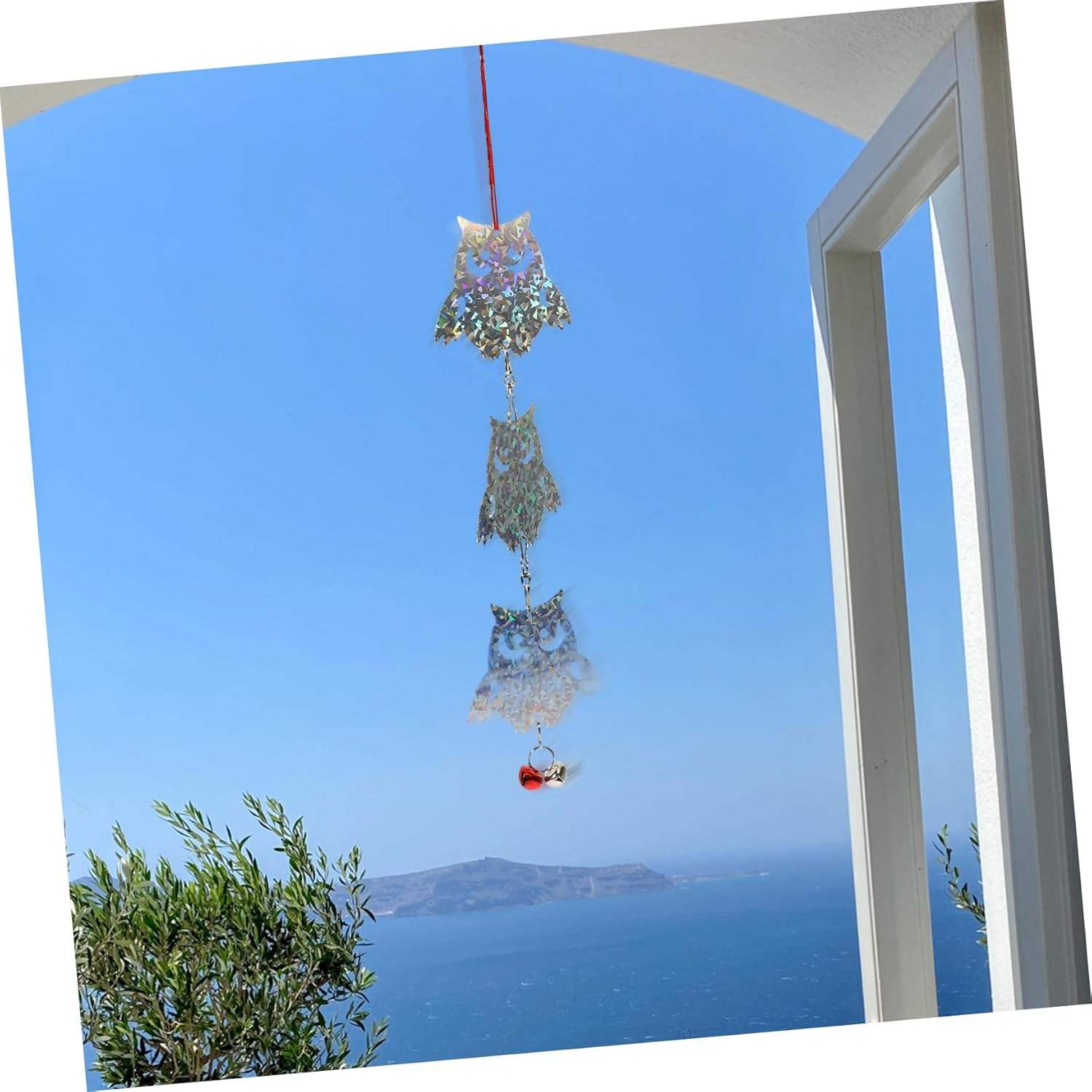 Reflective Device Wind Chime Bird Deterrents Pendant Bells Rhombus Disc Iron Sturdy Hanging Decor for Porch Garden image number 5