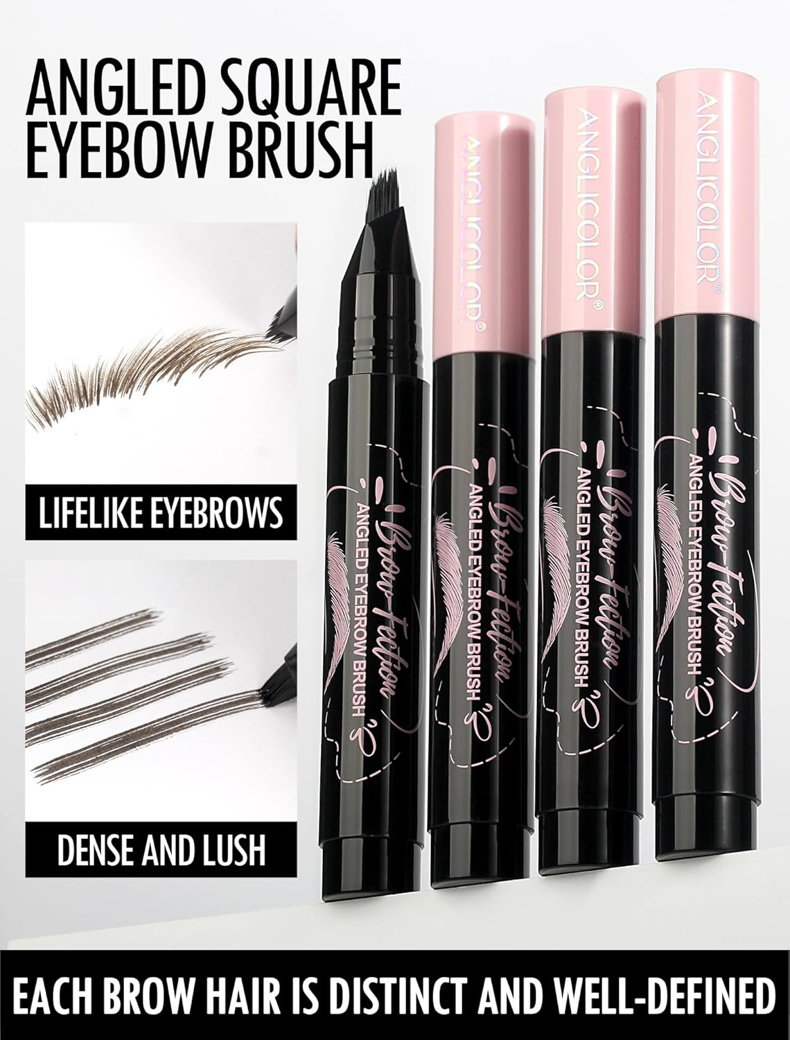 Anglicolor Eyebrow Pen Easy to Use, Angled Square Brush Quick Drying, Natural, Hair-Like Strokes, 24Hrs Long-Lasting, Waterproof, Smudge-Proof, Multiple Uses (01Brown) image number 3