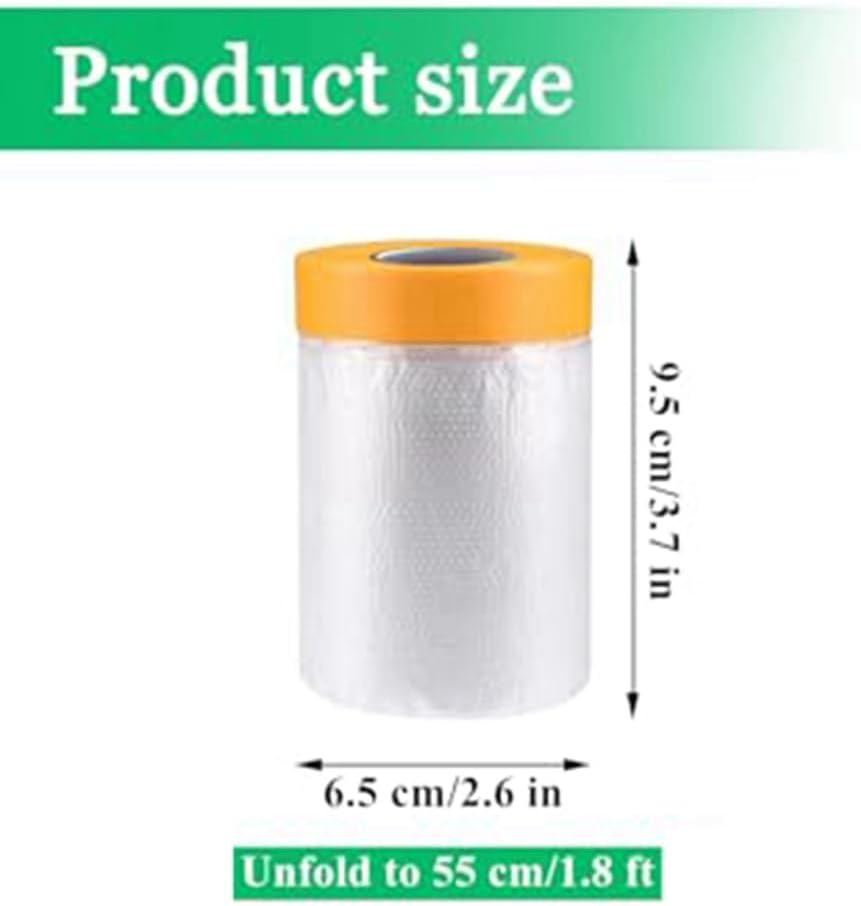 Tuperoymse 6 Pack Tape and Drape, 1.8X62.3 Ft Pre-Taped Masking Film for Auto Painting Covering, Plastic Pre-Adhesive Film Easy Install image number 1