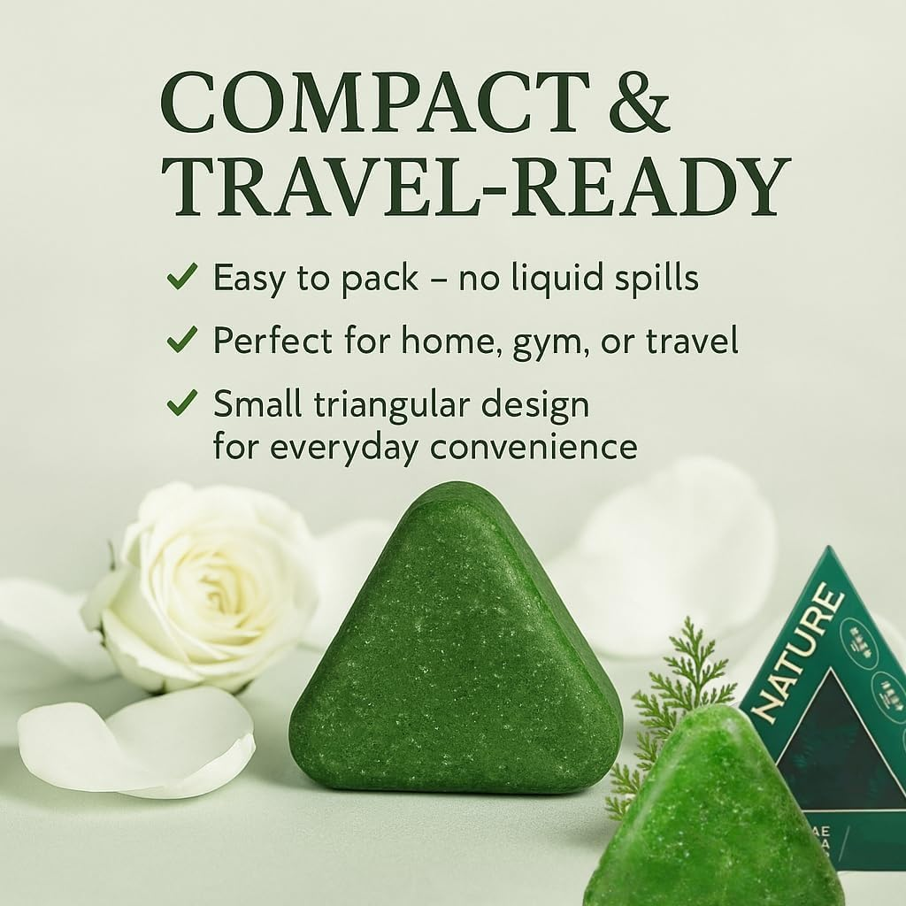 Nature Triangle Shampoo Bar,Seven Green Soap Shampoo,Usman Grass Shampoo Bar,Natural Plant-Based Solid Shampoos for Women and Mens,Hair Care image number 3