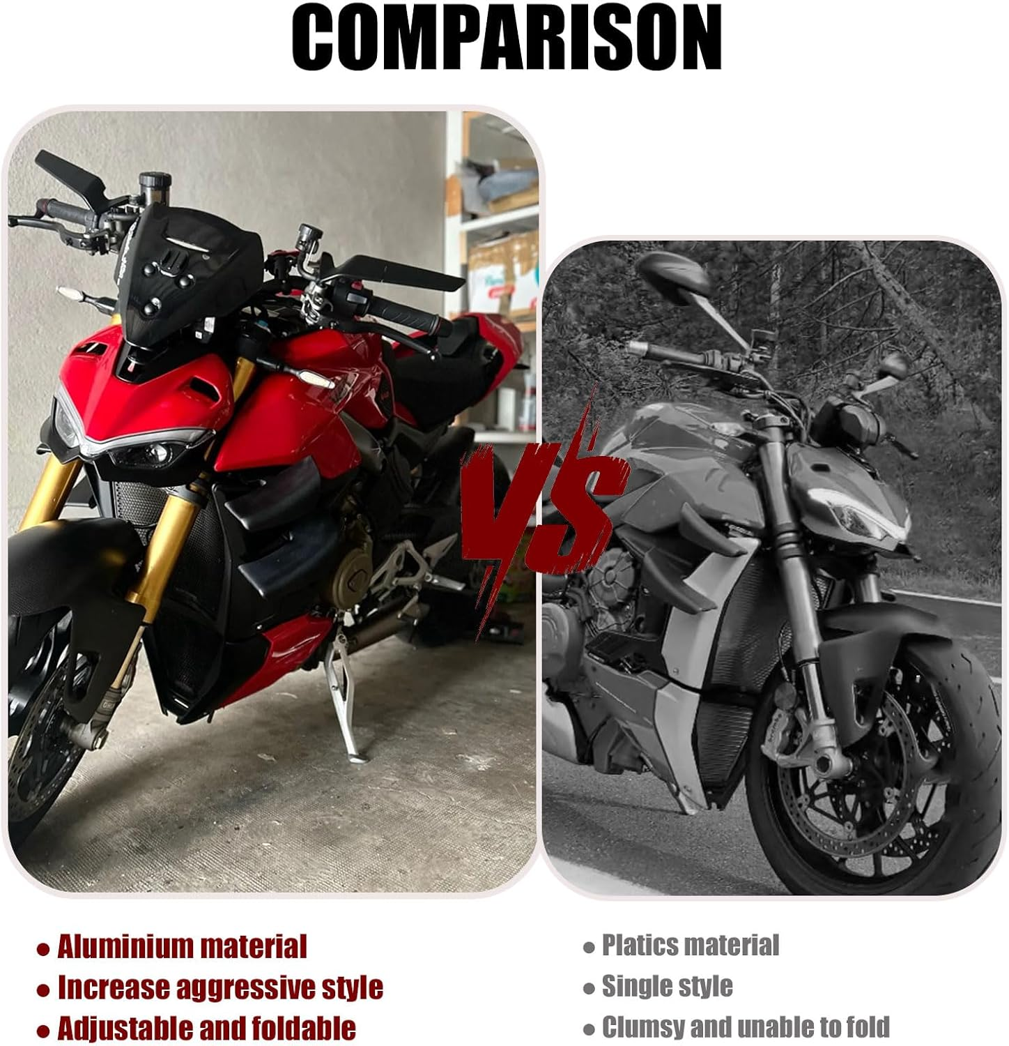 Motorcycle Mirrors Stealth Wind Wing Side Rearview Mirrors Compatible with Ducati Monster 937 Monster 950 SP 1200 Streetfighter V4 S V2 Hypermotard 950 698 1100 Multistrada 1200 V2 V4