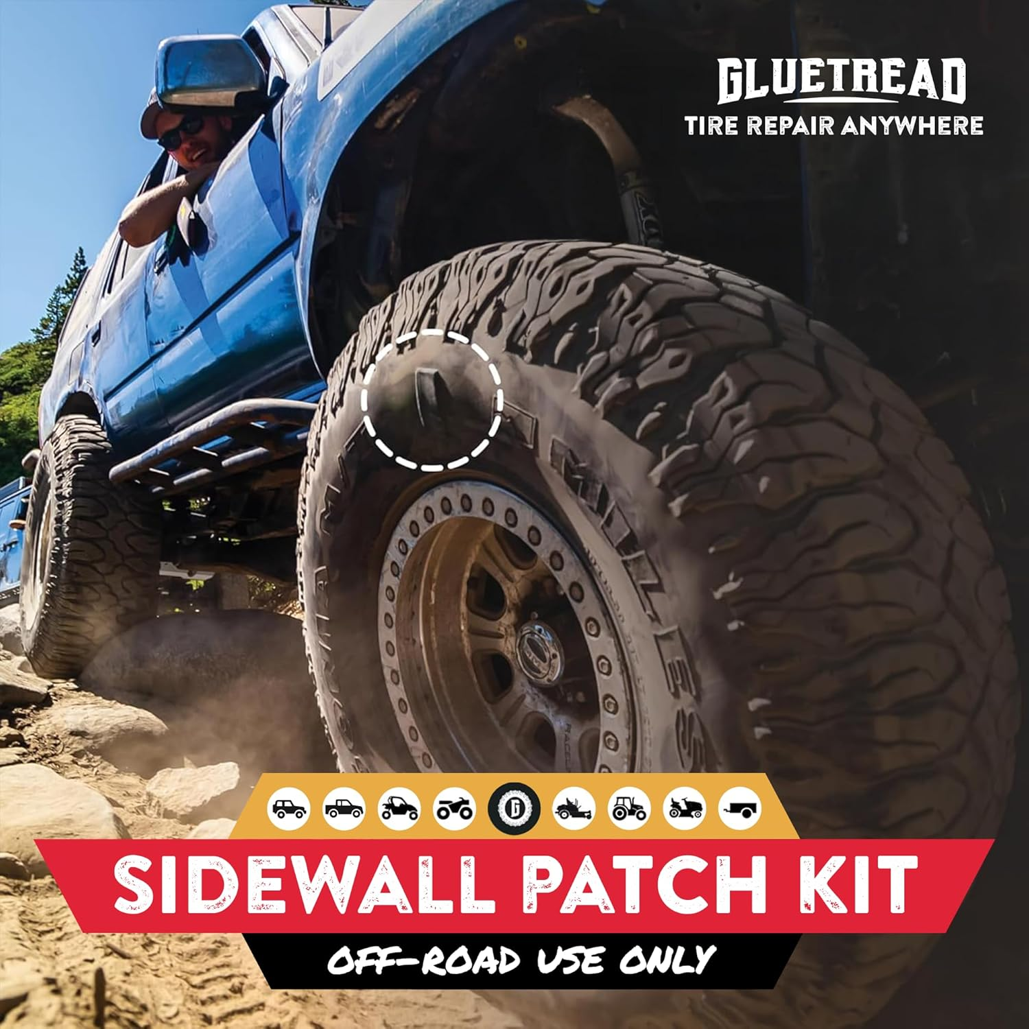 Gluetread External Patch Kit - for Tubeless Tires - No Need to Remove Tire - Kit Includes Enough Material to Patch 4 Tires - ATV Sidewall Repair Kit image number 6