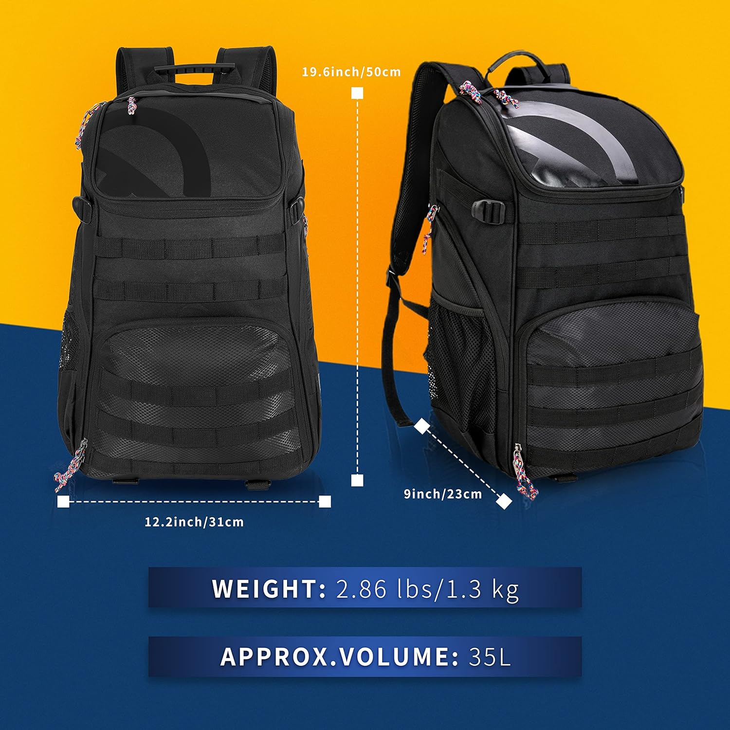 TRAILKICKER 35L Soccer Backpack with Ball Compartment 17" Laptop Compartment and Bonus Attachable Laundry/Shoe Bag, Outdoor Sports Backpack Gym Bag for Basketball, Soccer, Football & Volleyball image number 3