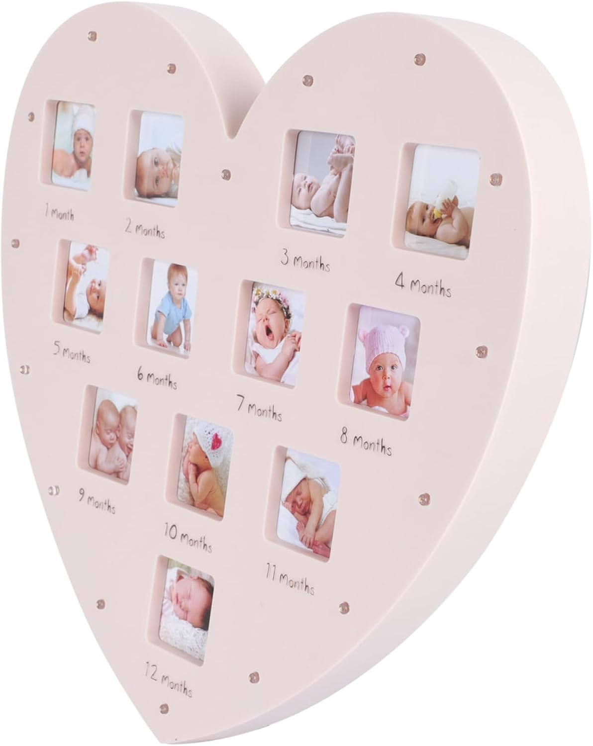 SECFOU Growth Record Photo Frame Heart Shape Light for First Year Memories Decorations image number 1