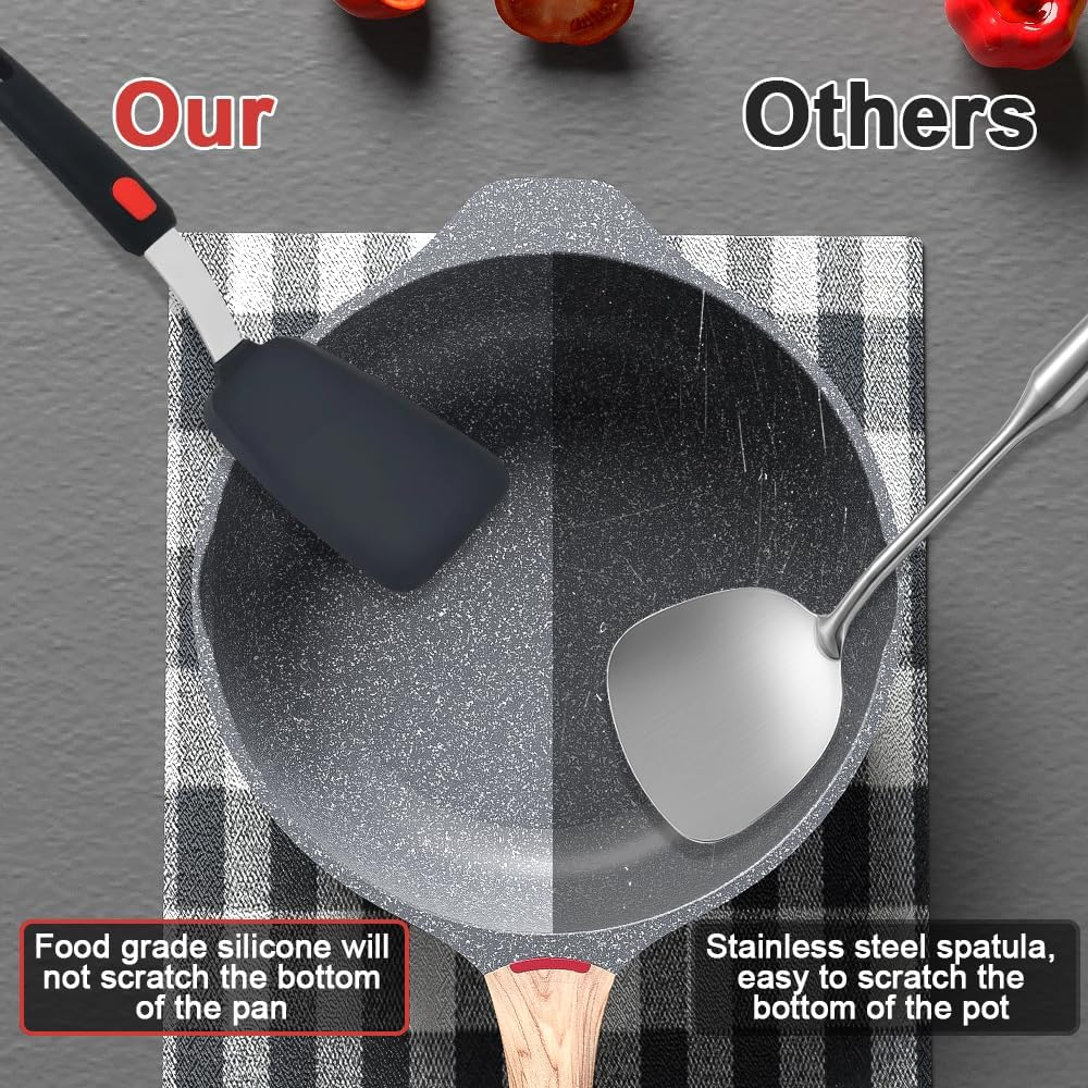 Large Silicone Spatula Turner Set of 3,Silicone Turner Spatula,Silicone Spatula for Cooking,Non-Stick,Heat Resistant, Easy to Clean, BPA Free Rubber Spatula for Egg, Pancake, Fish, Burger (Black) image number 6