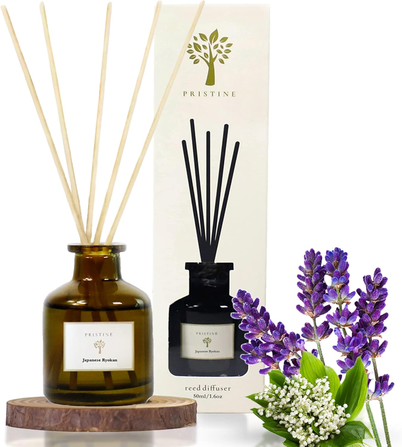 Pristine Japanese Ryokan Reed Diffuser for Home | Fresh Lavender, Moroccan Amber Reed Diffuser Set, Oil Diffuser & Reed Diffuser Sticks-Home Office Decor-Fragrance Gift