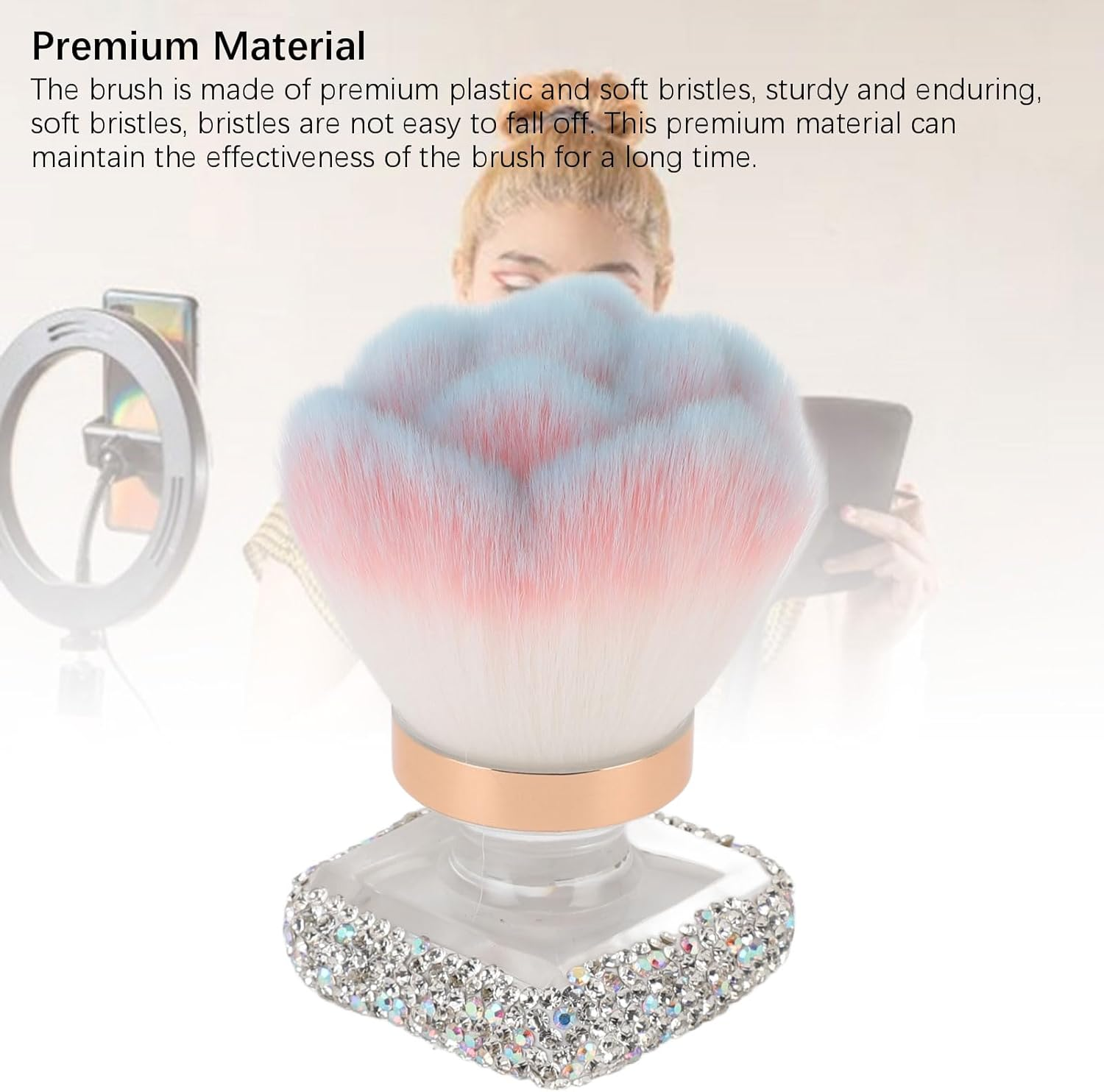 YUYTE Nail Art Dust Brush Strsestone Blush Brush Manicure Powder Remover Brush with Rhinestones for Precise up Application Ergonomic Handle Easy to Clean image number 4