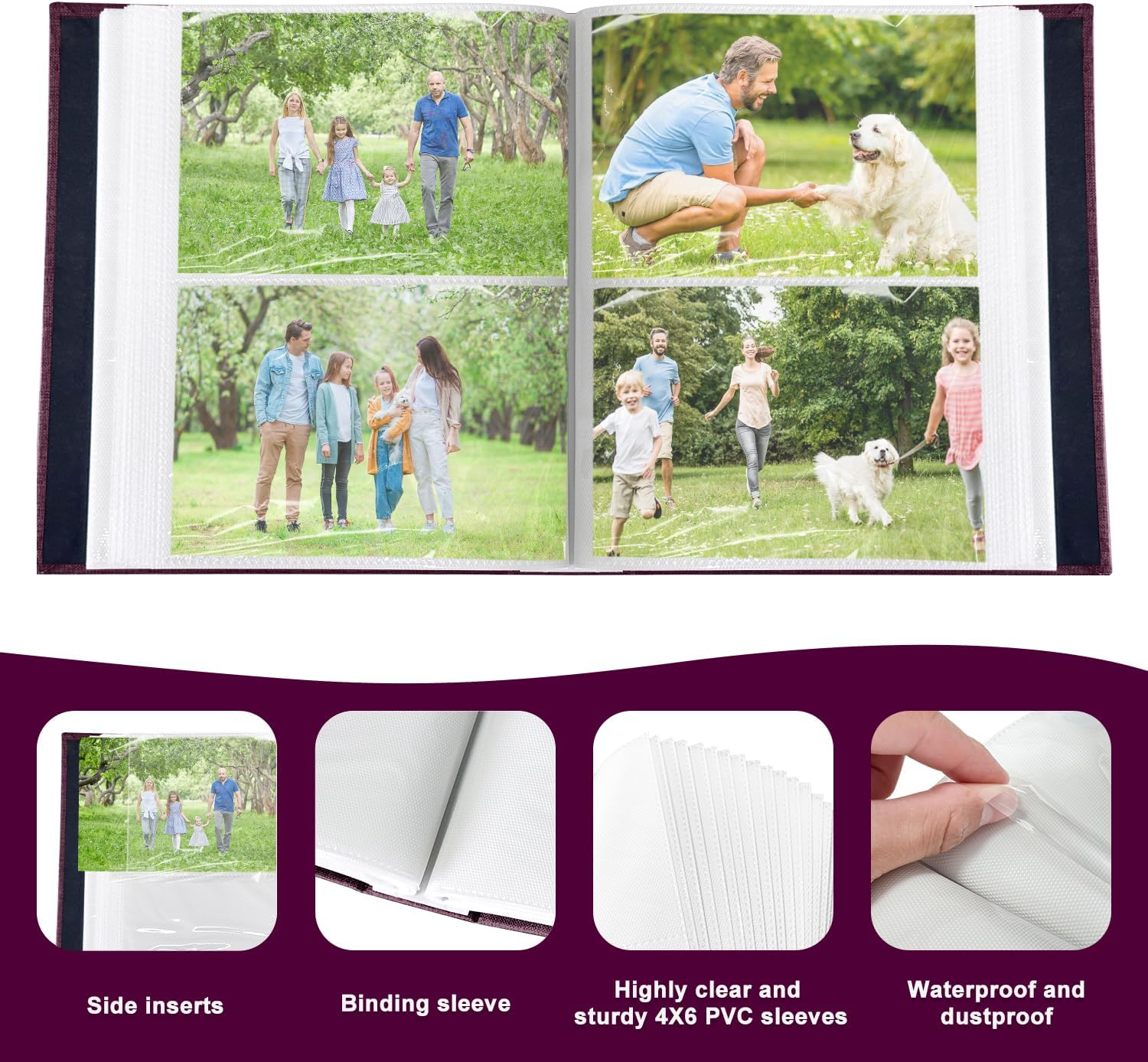 200-Pocket Photo Album 4X6 - Slip-In Picture Album with Linen Cover & Display Window, Vertical Photo Book for Wedding, Family, Baby, Anniversary & Vacation Memories (Holds 200 Photos) image number 2