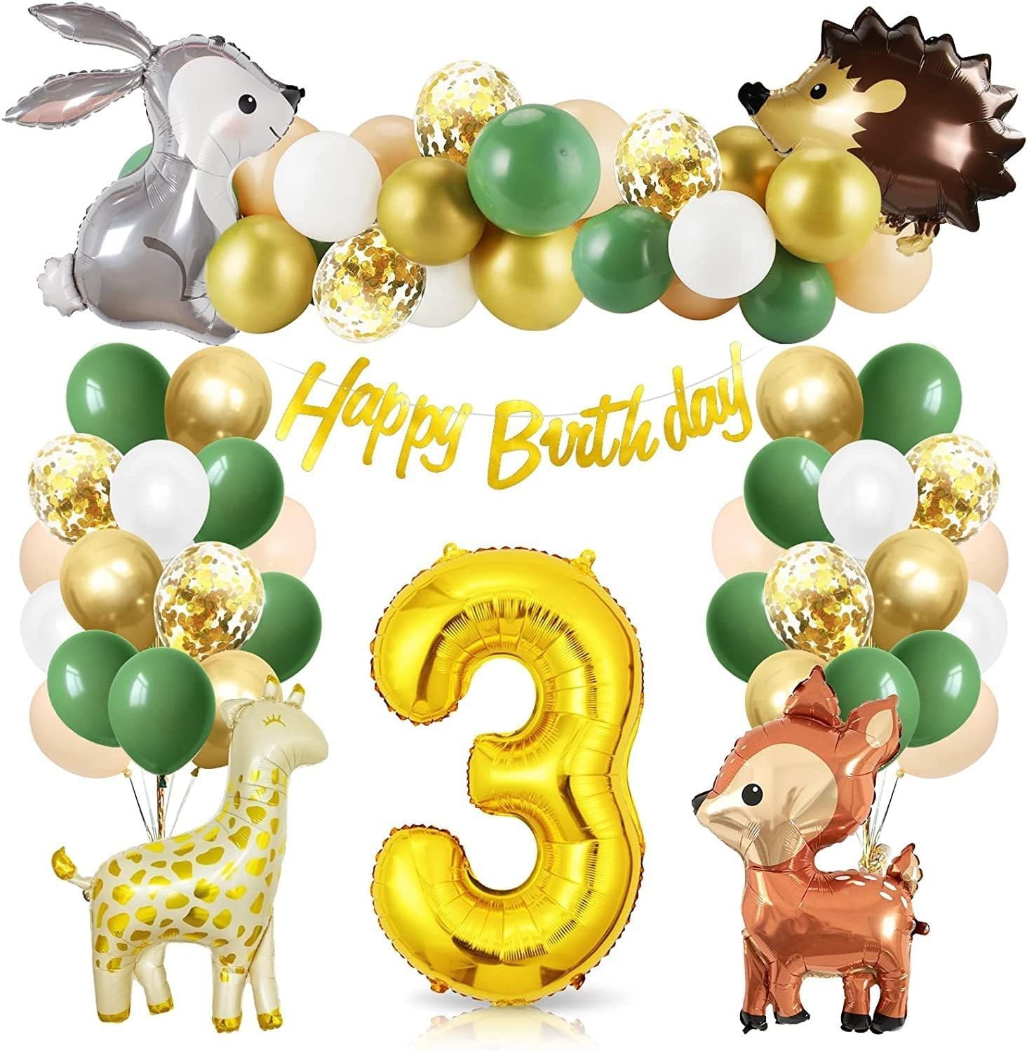 3Rd Birthday Decorations Jungle Animal Theme Set, Number 3 Happy Birthday Banner Jungle Wildlife 3 Years Old Birthday Party Supplies