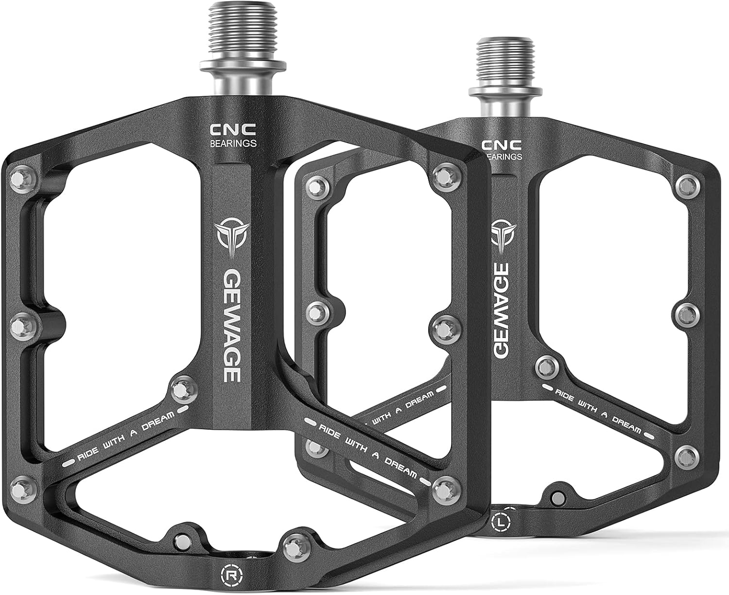 Road/Mountain Bike Pedals - 3 Bearings Bicycle Pedals - 9/16&rdquo; CNC Machined Flat Pedals with Removable Anti-Skid Nails image number 6