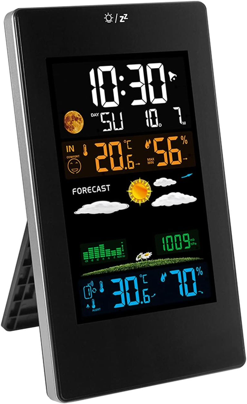Wireless Weather Station Indoor Outdoor Weather Forecaster with Sensor Digital Hygrometer Monitor with Alarm Clo Moon Phase Adjustablt Balight Sooze Mode image number 4