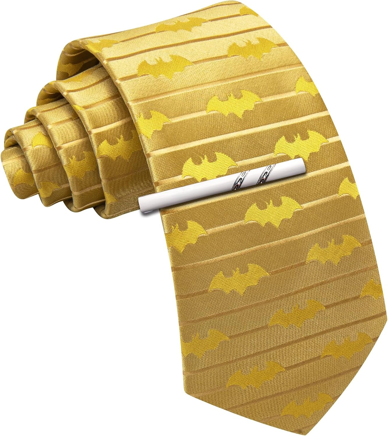 Barry.Wang Silk Men Ties Formal Stripes Necktie and Tie Clip for Wedding Party Business Fashion Classic - Black A image number 4