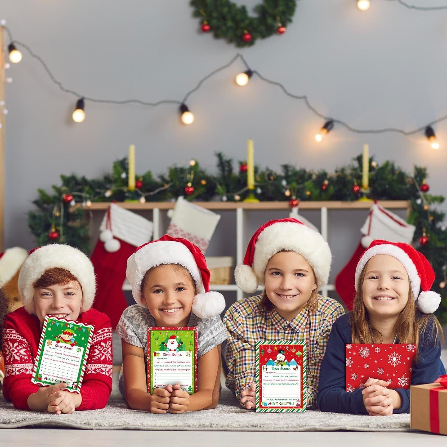 Harloon 150 Pcs Letter to Santa Writing Kit Christmas Wish List Snowman Elf Xmas Letter Paper Stationery with Sticker Nice Naughty Snowflake Envelopes Christmas List for Holiday Greeting Supplies image number 3