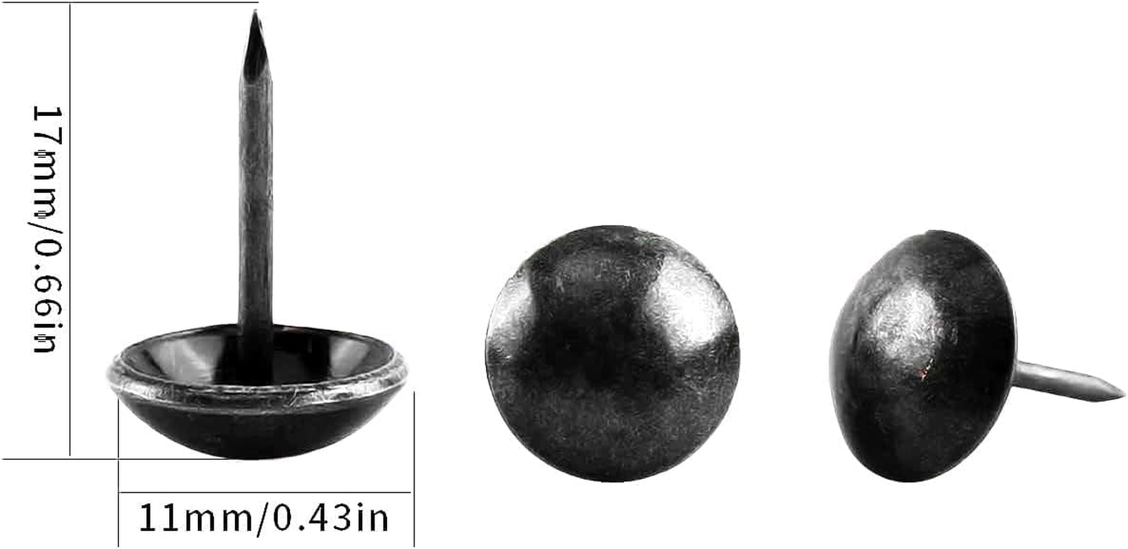 500 Pieces Drawing Pins, Betterjonny 11 * 17Mm Black Upholstery Tacks Iron Thumb Tacks Push Pins Decorative Furniture Head Nail Pin Door Nail for Home Office or DIY