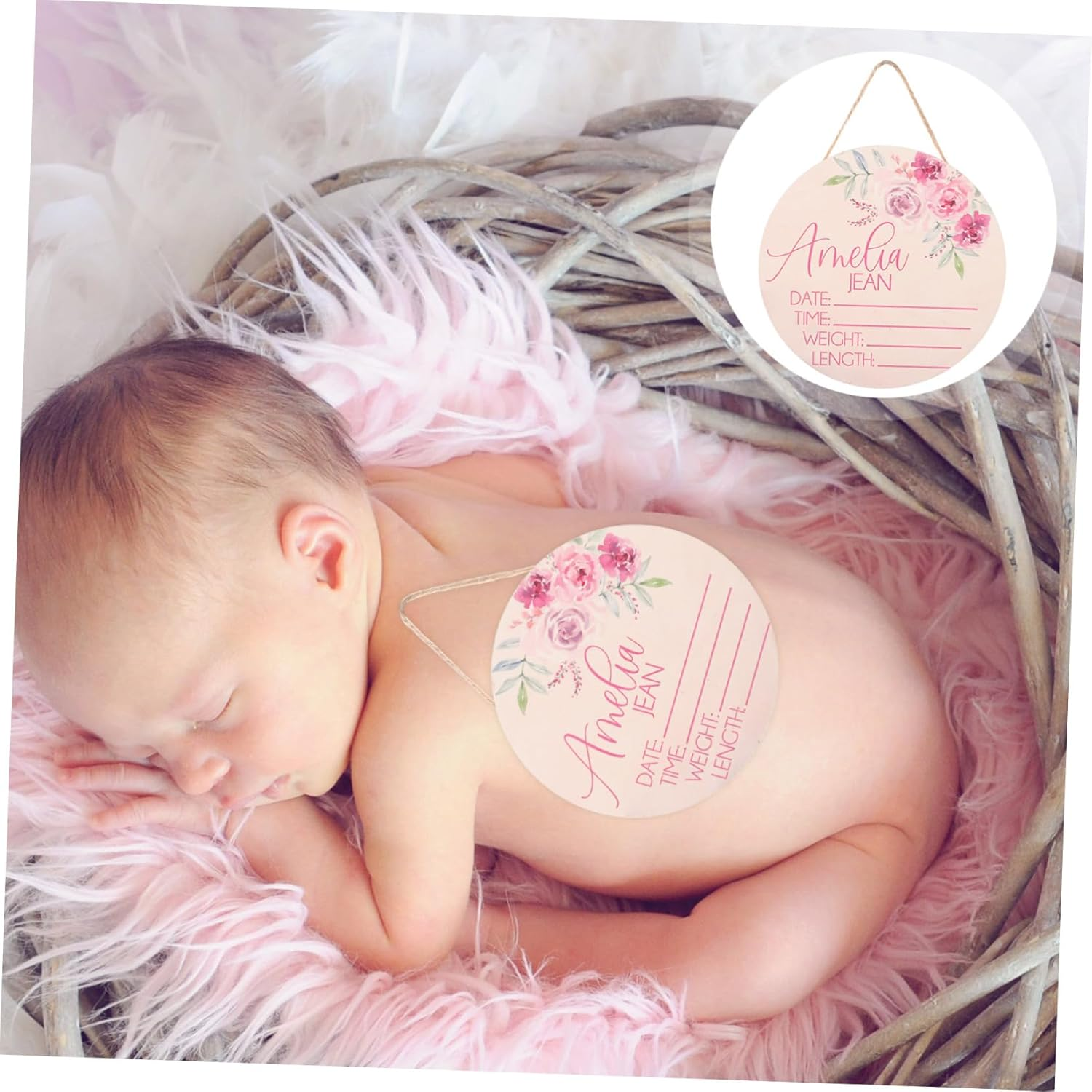 2Pcs Newborn Name Announcement Sign Wooden Birth Announcement Plaque for Nursery Decor Baby Name Sign Welcome Baby