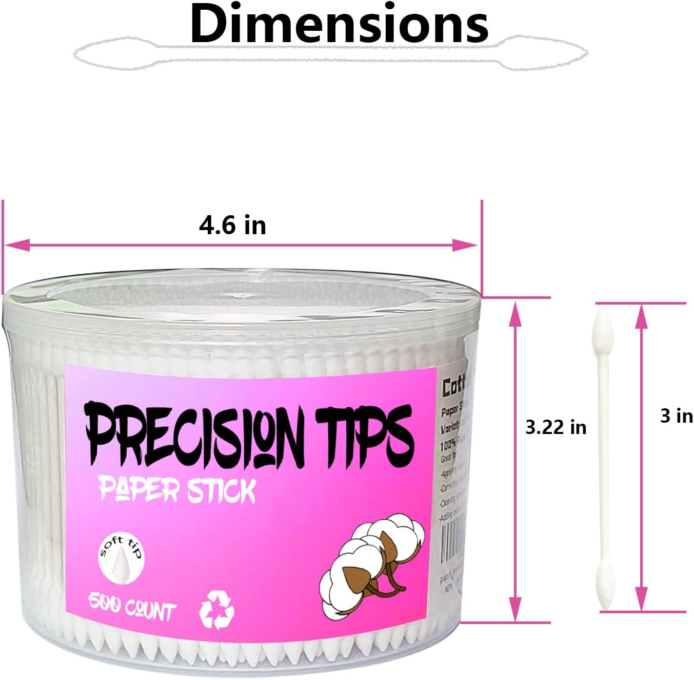 Pointed Tip Cotton Swabs,500 Count Cotton Buds,Double Precision Tips with Paper Stick for Personal Care and Makeup image number 4