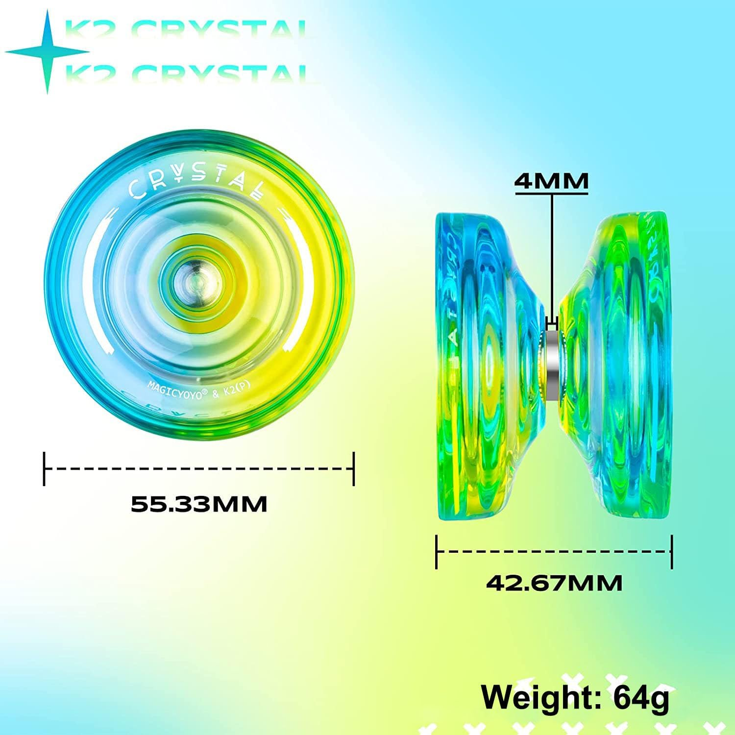 Responsive Yoyo K2 for Kids Beginners, Dual Purpose Yoyo K2 Professional Yoyo Replacement Unresponsive Bearing for Intermediate+1 Bearing Removal Tool+1 Yoyo Storage Bag+12 Yoyo Strings+(Blue Yellow) image number 4