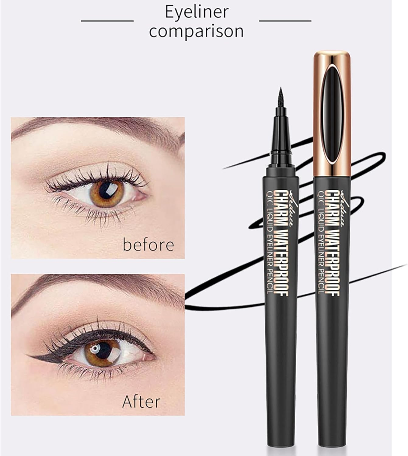 Black Waterproof Mascara & Eyeliner Set, 4D Silk Fiber Lash Extensions Colored Tubing Mascara Volume and Length, Long-Lasting Smudge-Proof Voluminous Mascara and Liquid Eyeliner Pen Set#001 image number 4