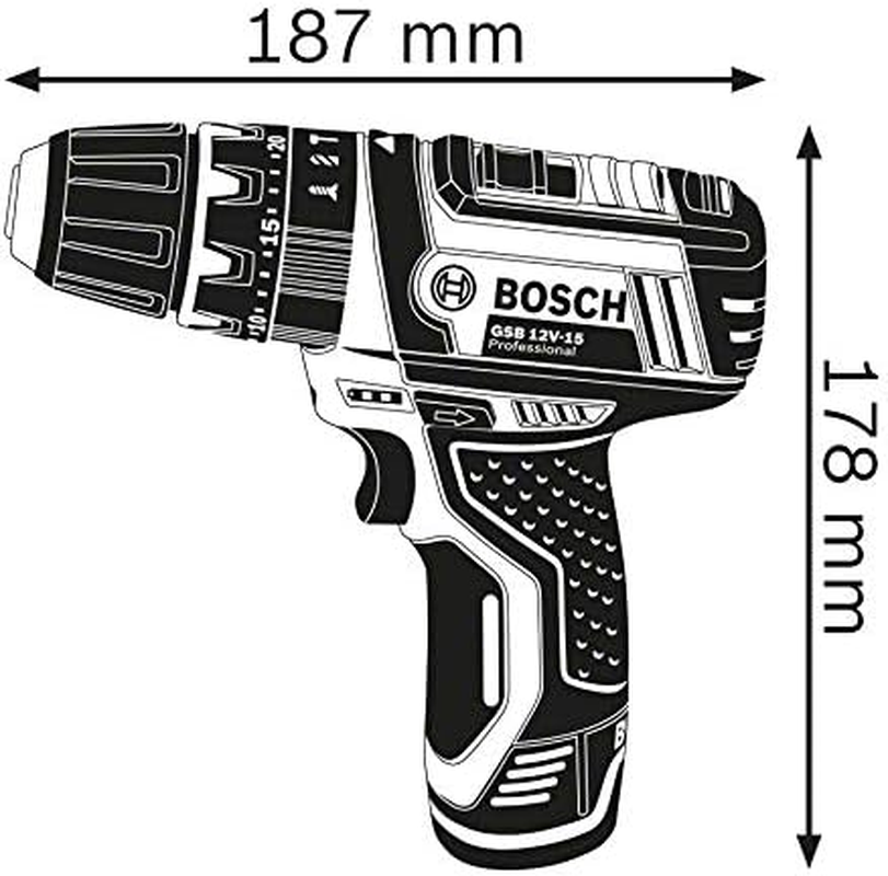 Bosch Professional 12V System GSB 12V-15 Cordless Impact Drill/Driver (Without Battery or Charger, in Cardboard Box)