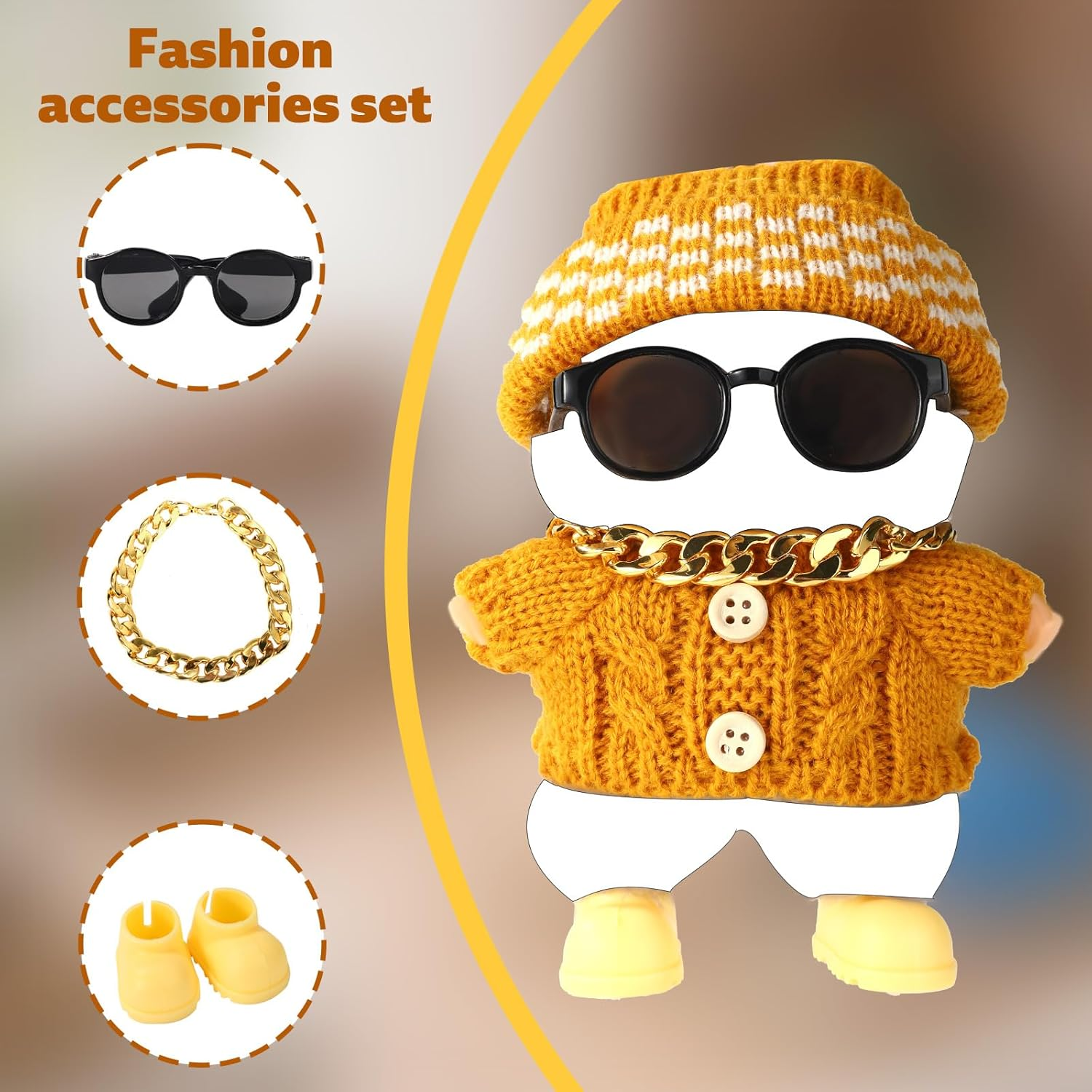 Doll Outfit Set, Stylish Sunglasse & Gold Necklace & Cute Yellow Shoes Clothing Accessories for Dolls (No Doll) image number 5