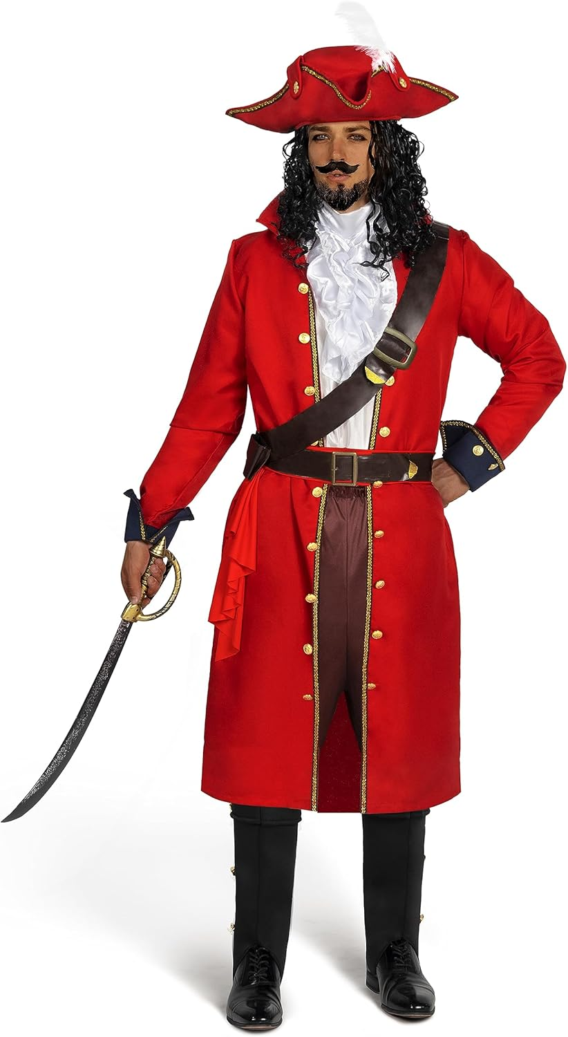 Spooktacular Creations Mens Pirate Captain Costume Set, Red Deluxe Captain Outfit for Adult Halloween Dress Up