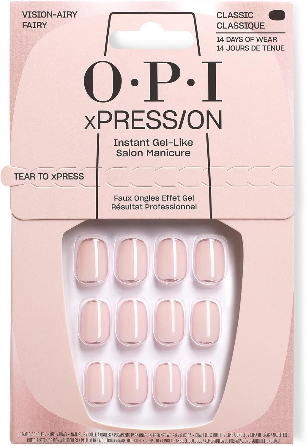 OPI Xpress/On Press on Nails, up to 14 Days of Wear, Gel-Like Salon Manicure, Reusable, Vegan, Sustainable Packaging, with Nail Glue, Vision-Airy Fairy image number 3