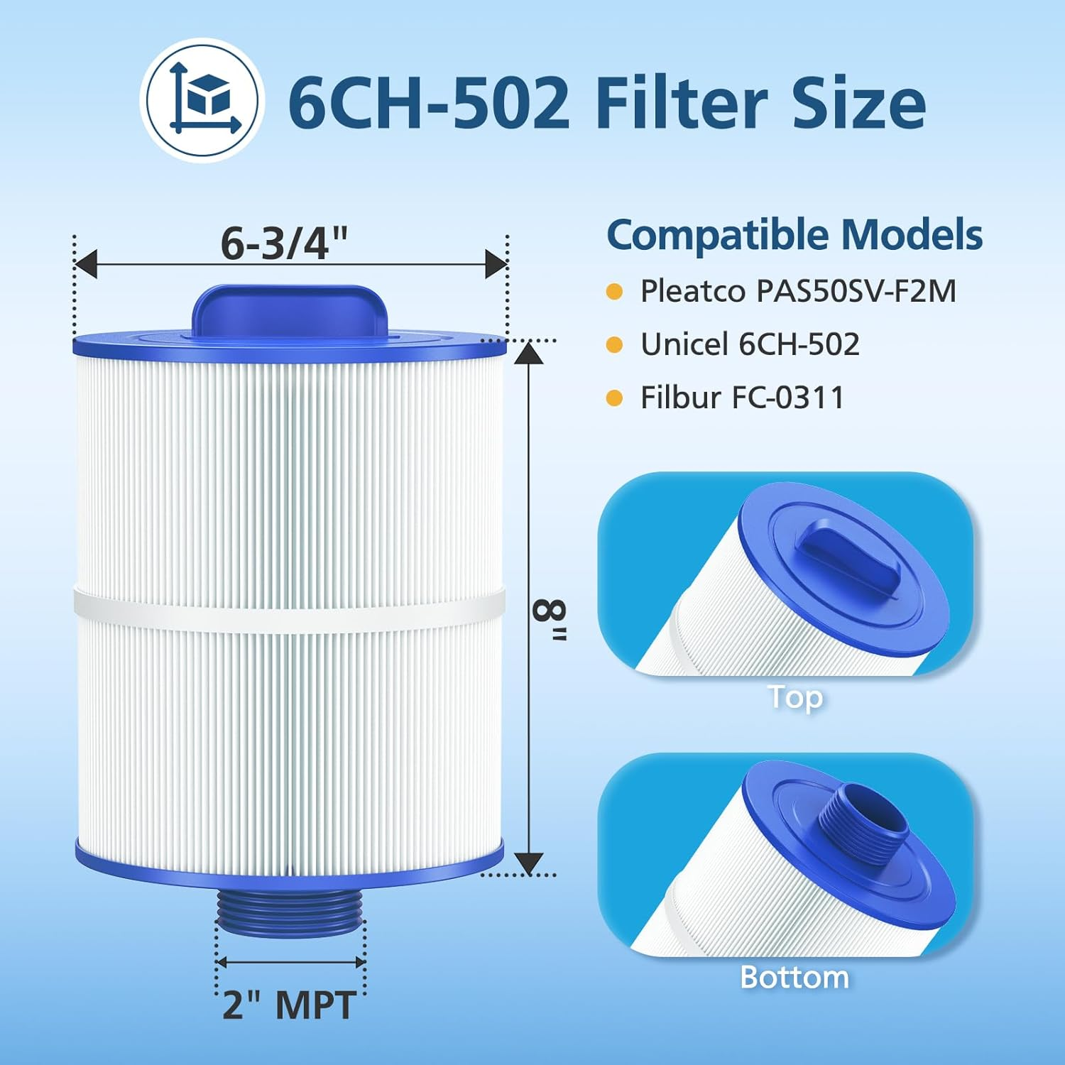 PAS50SV-F2M Hot Tub Spa Filter Cartridge, Compatible with Filbur FC-0311, Unicel 6CH-502, Master Deluxe M60506, Magnum AR50, Baleen AK-90161, Excel Filters XLS-604 Artesian Spas Filter, 2 Pack image number 4