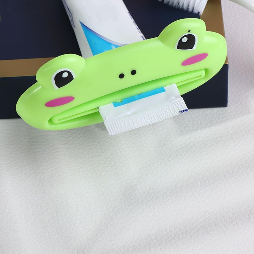 4 Pack Toothpaste Squeezer and Dispenser Stand Holder Multipurpose for Tube Items Cartoon Animal Plastic Frog Bear Panda Pig